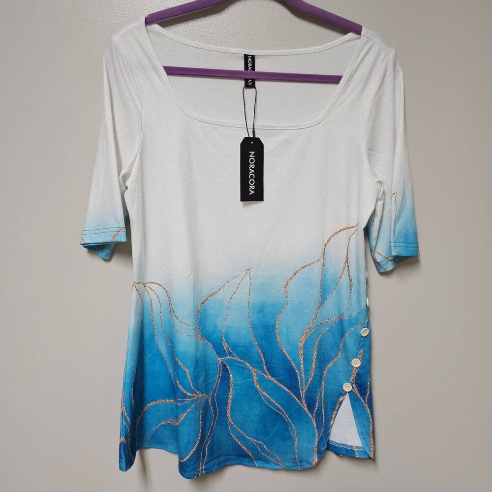 NoraCora Ombre Squared Neck Tshirt Side Buttons Size M